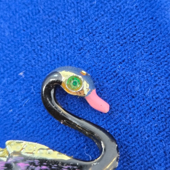 Vintage Swan Enamel White Gold Pin Brooch Fashion Jewelry Black Purple Green - Picture 11 of 16